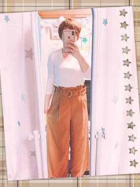 「Pierrot（ピエロ）のアイテム（Tops、ホワイト系）」を使った、nishiyamaさん（レディース・155cm）の秋コーディネート