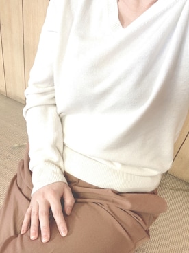 「GU（ジーユー）のアイテム（Knitwear、ホワイト系）」を使った、nishiyamaさん（レディース・155cm）の秋コーディネート