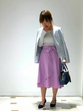 「ラベンダー」｜「アイテム（ノーカラージャケット）」を使った、RISAさん（レディース・151cm）の冬コーディネート