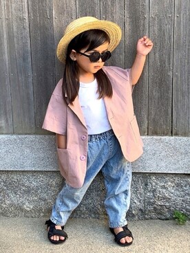 「アイテム（セットアップ、ピンク系）」を使った、soutaさん（キッズ・100cm）の夏コーディネート