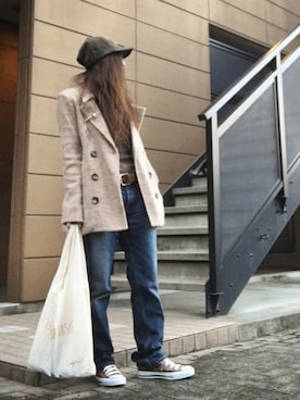 「TODAYFUL（トゥデイフル）のアイテム（ピーコート）」を使った、Atsukoさん（レディース・152cm）の冬コーディネート