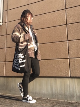 「カウチン」｜「アイテム（ハンチング/ベレー帽）」を使った、Atsukoさん（レディース・152cm）の冬コーディネート