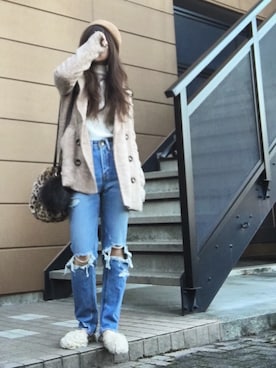 「TODAYFUL（トゥデイフル）のアイテム（ピーコート）」を使った、Atsukoさん（レディース・152cm）の冬コーディネート