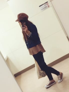 「エコバッグ」｜「アイテム（キャスケット）」を使った、Atsukoさん（レディース・152cm）の冬コーディネート