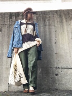 「エコバッグ」｜「アイテム（キャスケット）」を使った、Atsukoさん（レディース・152cm）の春コーディネート