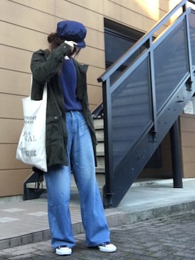 「Abercrombie&Fitch（アバークロンビーアンドフィッチ）のアイテム（ミリタリージャケット）」を使った、Atsukoさん（レディース・152cm）の春コーディネート