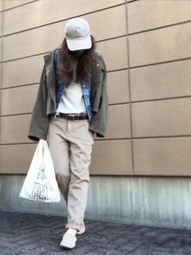 「エコバッグ」｜「アイテム（ミリタリージャケット）」を使った、Atsukoさん（レディース・152cm）の春コーディネート