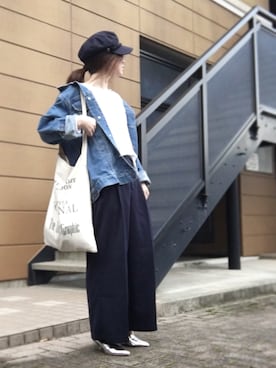 「シルバーシューズ」｜「アイテム（デニムジャケット）」を使った、Atsukoさん（レディース・152cm）の春コーディネート