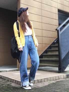 「ベルイエロー」｜「アイテム（ハンチング/ベレー帽）」を使った、Atsukoさん（レディース・152cm）の春コーディネート
