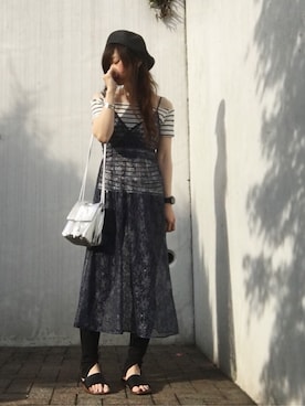 「シルバー」｜「アイテム（ハンチング/ベレー帽）」を使った、Atsukoさん（レディース・152cm）の夏コーディネート