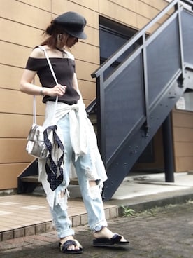 「シルバー」｜「アイテム（キャスケット）」を使った、Atsukoさん（レディース・152cm）の夏コーディネート