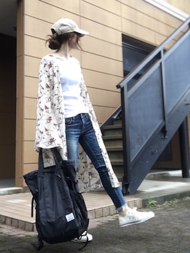 「Ungrid（アングリッド）のインディゴフレイドヘムストスリ（デニムパンツ）」を使った、Atsukoさん（レディース・152cm）の夏コーディネート