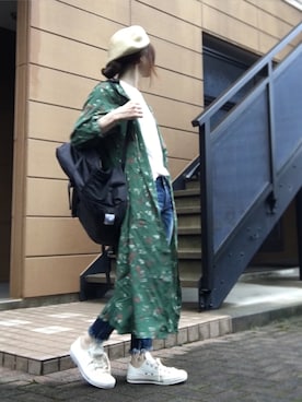 「Ungrid（アングリッド）のインディゴフレイドヘムストスリ（デニムパンツ）」を使った、Atsukoさん（レディース・152cm）の夏コーディネート