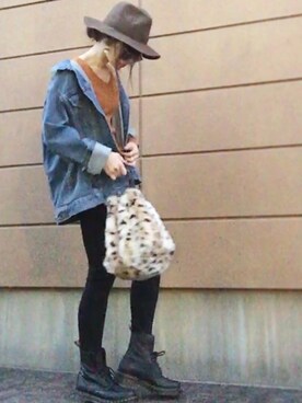 「GLOBAL WORK（グローバルワーク）のフェルトロングブリムハット/705078（ハット）」を使った、Atsukoさん（レディース・152cm）の秋コーディネート