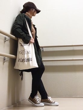 「Abercrombie&Fitch（アバークロンビーアンドフィッチ）のアイテム（ミリタリージャケット）」を使った、Atsukoさん（レディース・152cm）の秋コーディネート
