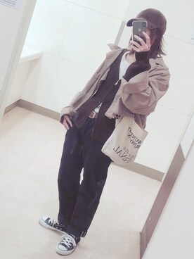 「コーデュロイキャップ」｜「アイテム（ミリタリージャケット）」を使った、Atsukoさん（レディース・152cm）の冬コーディネート