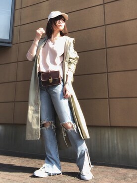 「スリット」｜「アイテム（ミリタリージャケット）」を使った、Atsukoさん（レディース・152cm）の春コーディネート