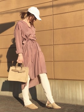 「スリット」｜「アイテム（シャツワンピース）」を使った、Atsukoさん（レディース・152cm）の春コーディネート