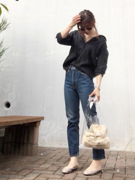「SLY（スライ）のWOLT JW ANKLE SLIM-A（デニムパンツ）」を使った、Atsukoさん（レディース・152cm）の春コーディネート
