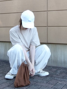 「HOLIDAY（ホリデイ）のアイテム（帽子）」を使った、Atsukoさん（レディース・152cm）の夏コーディネート