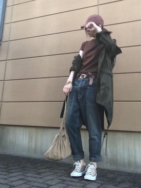 「Abercrombie&Fitch（アバークロンビーアンドフィッチ）のアイテム（ミリタリージャケット）」を使った、Atsukoさん（レディース・153cm）の秋コーディネート