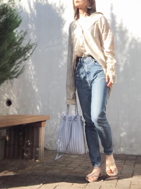「MOUSSY（マウジー）のMVS SKINNY（デニムパンツ）」を使った、Atsukoさん（レディース・153cm）の夏コーディネート