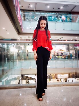 「Mo&Co.（モーアンドコー）のアイテム（パンツ）」を使った、落染さん（レディース・164cm）の春コーディネート