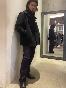 「schott（ショット）のアイテム（ピーコート）」を使った、yamagata1699さん（メンズ・172cm）の冬コーディネート