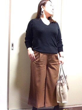 「大ぶりアクセサリー」｜リンりんさん（レディース・156cm）の冬コーディネート
