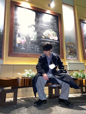 「INTER FACTORY（インターファクトリー）のWEARISTA tai × INTER FACTORY　パーツレスオーバーサイズトレンチコート（トレンチコート）」を使った、rikuさん（メンズ・167cm）の冬コーディネート