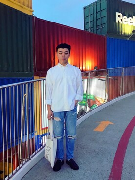 「GLOBAL WORK（グローバルワーク）のアイテム（シャツ/ブラウス、ホワイト系）」を使った、ChihHsiさん（メンズ・168cm）の夏コーディネート