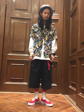 「NANO universe（ナノユニバース）のアイテム（帽子）」を使った、窪田 孝之さん（メンズ・170cm）の夏コーディネート