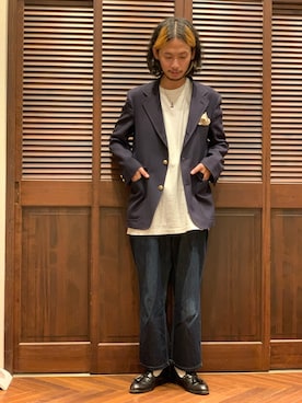 「NANO universe（ナノユニバース）のLevi’s/ＳＩＬＶＥＲＴＡＢ　ＢＡＧＧＹ（デニムパンツ）」を使った、窪田 孝之さん（メンズ・170cm）の秋コーディネート