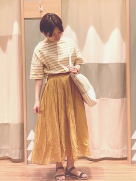 「Samansa Mos2 blue（サマンサモスモスブルー）のアイテム（スカート、オレンジ系）」を使った、おの 🧸さん（レディース・161cm）の春コーディネート