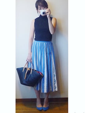 「アイテム（パンプス、ブルー系）」を使った、もこさん（レディース・165cm）の夏コーディネート