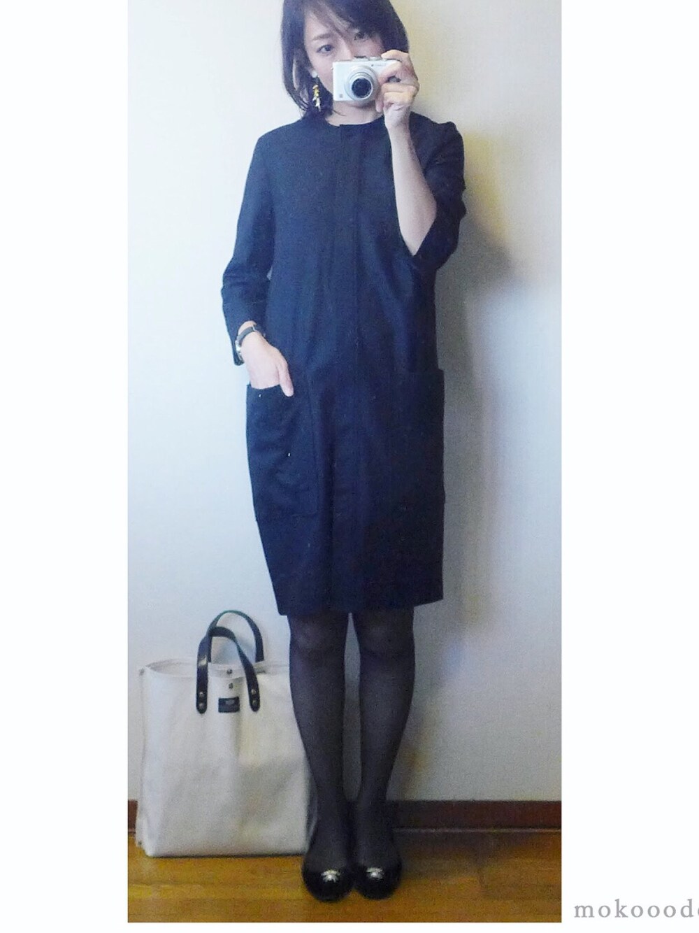「秋のコーデ、秋服、おしゃれさんと繋がりたい、プチプラコーデ、シンプルコーデ、きれいめカジュアル、ワンピース、ママファッション、シャツワンピ」｜「COSのアイテム（シャツワンピース、ブラック系）」を使った、もこさん（レディース・165cm）の秋コーディネートの1枚目の写真