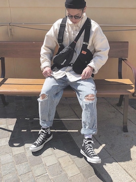 「UNIVERSAL OVERALL（ユニバーサルオーバーオール）のアイテム（その他アウター）」を使った、takaさん（メンズ・170cm）の秋コーディネート