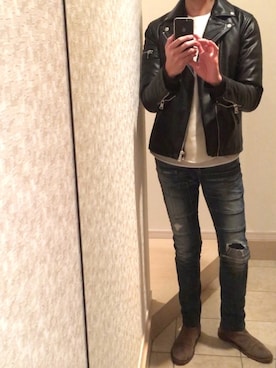 「Avail（アベイル）のアイテム（ライダースジャケット）」を使った、hsさん（メンズ・175cm）の冬コーディネート
