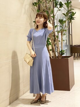 「CAST:（キャストコロン）のニットリブワンピース（ワンピース、ブルー系）」を使った、kaorukoさん（レディース・148cm）の春コーディネート