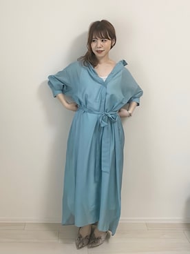 「CAST:（キャストコロン）の【Oggiコラボ商品】シャツワンピース（ワンピース、グリーン系）」を使った、kaorukoさん（レディース・148cm）の春コーディネート