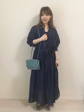 「CAST:（キャストコロン）の【Oggiコラボ商品】シャツワンピース（ワンピース、ブルー系）」を使った、kaorukoさん（レディース・148cm）の春コーディネート