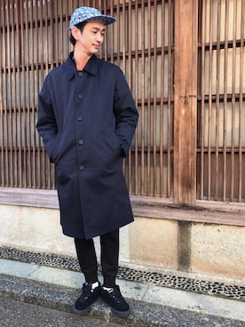 「GLOBAL WORK（グローバルワーク）のアイテム（ステンカラーコート）」を使った、澤田蒼平さん（メンズ・177cm）の春コーディネート