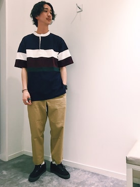 「GLOBAL WORK（グローバルワーク）のアイテム（ポロシャツ）」を使った、澤田蒼平さん（メンズ・177cm）の春コーディネート