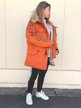 「アウターコーデ」｜「アイテム（ミリタリージャケット）」を使った、Reinaさん（レディース・155cm）の秋コーディネート