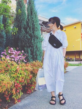 「おおぶりピアス」｜「アイテム（シャツワンピース）」を使った、MEG.さん（レディース・153cm）の夏コーディネート