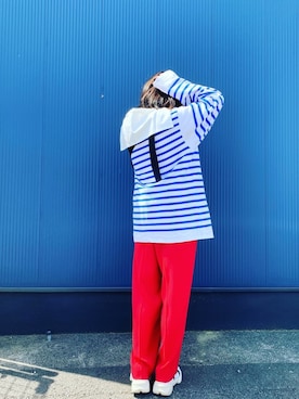 「マリン」｜「アイテム（スラックス）」を使った、MEG.さん（レディース・153cm）の春コーディネート