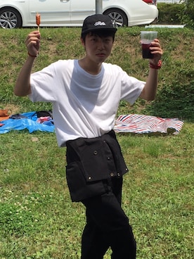 「アイテム（サロペット/オーバーオール）」を使った、payさん（メンズ・171cm）の夏コーディネート