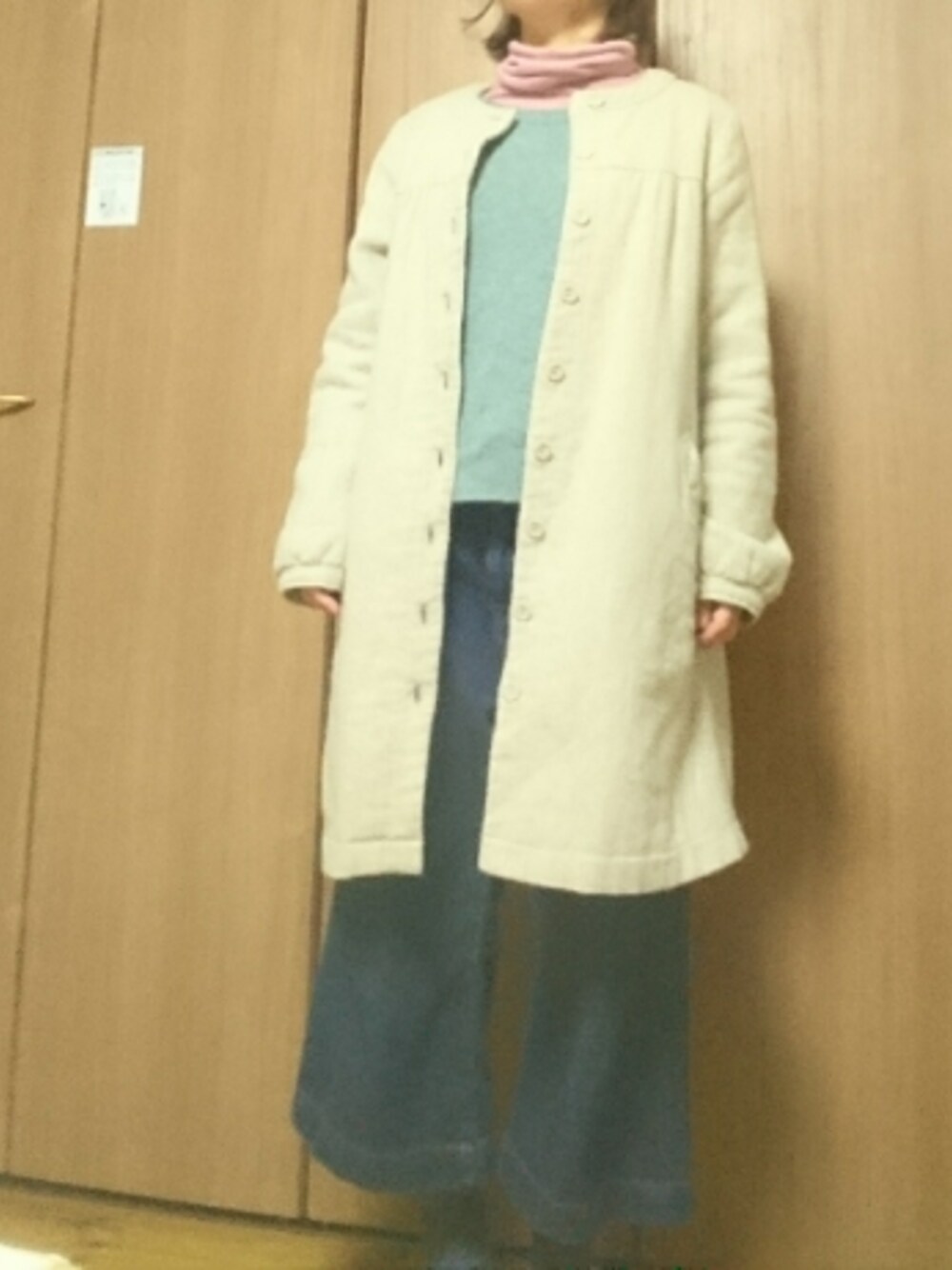 「プチプラ、ゆるコーデ、とっくり、ママコーデ、152cm」｜「古着屋のアイテム（その他アウター、グレー系）」を使った、なっぱさん（レディース・152cm）の冬コーディネートの1枚目の写真