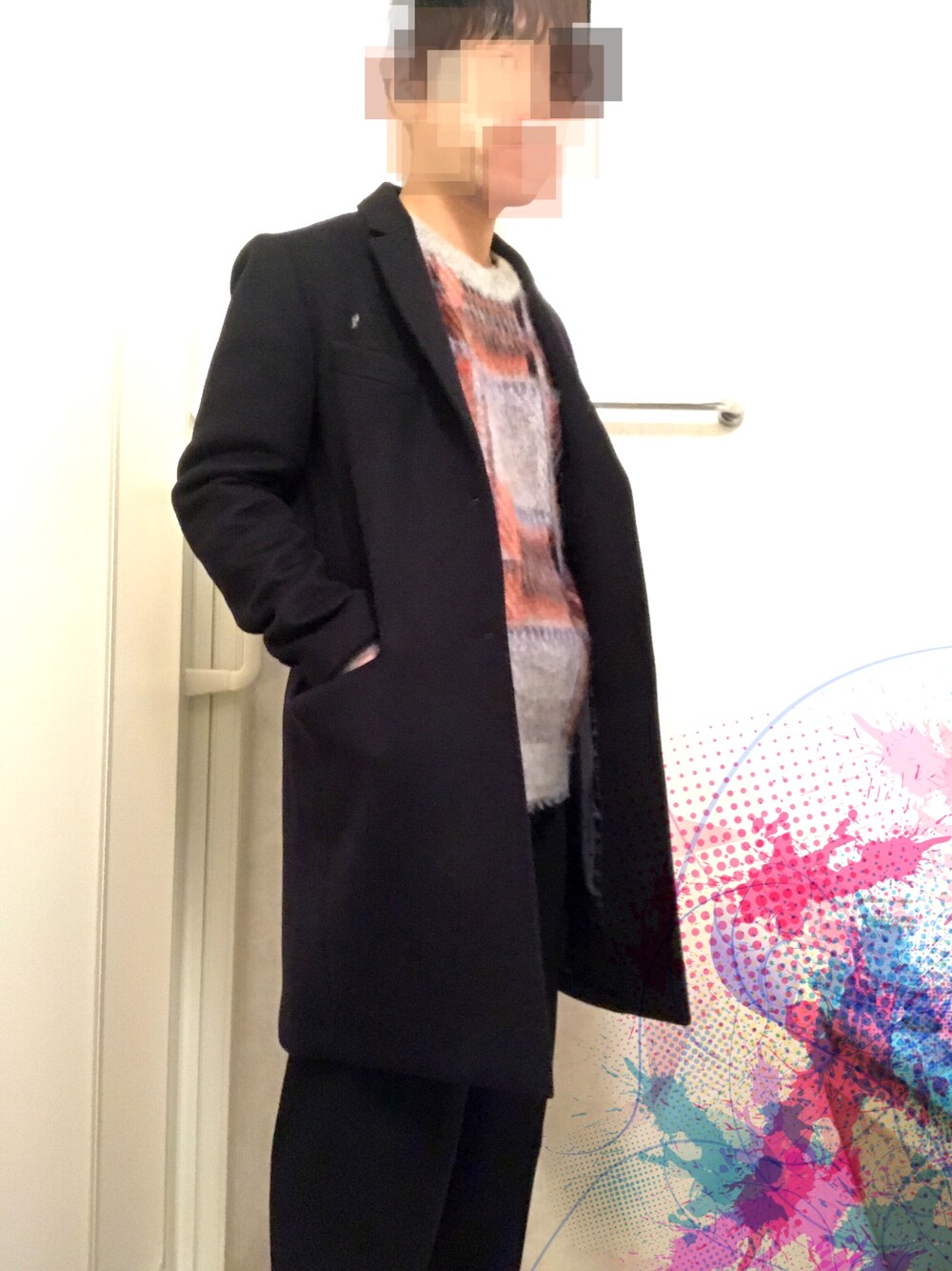 「チェスターコート」｜「JOURNAL STANDARDのアイテム（チェスターコート、ブラック系）」を使った、H_dawさん（メンズ・161cm）の冬コーディネートの1枚目の写真