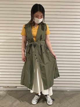 「AVIREX（アヴィレックス）のアイテム（ステンカラーコート）」を使った、halnoさん（レディース・158cm）の夏コーディネート
